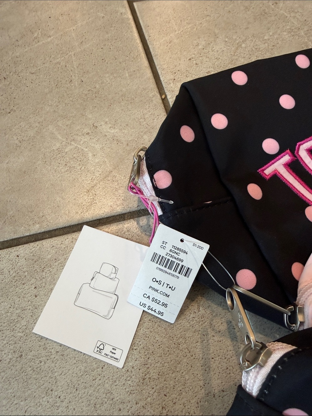 PINK Victoria's Secret Black Shoulder Bag with Pink Polka Dots